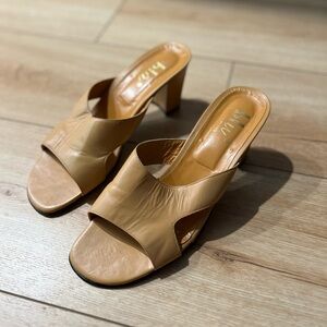 Blü - Tan Women's Open-Toe Block Heel Mule